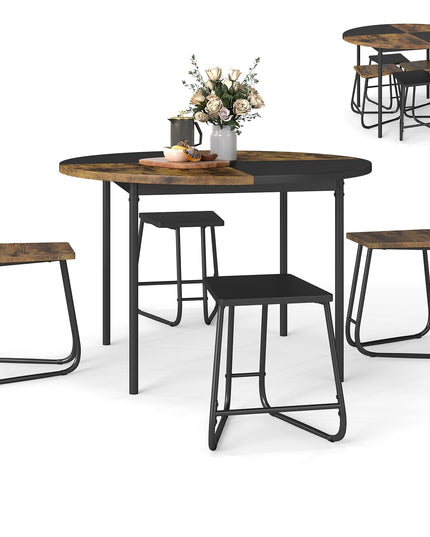 Giantex Ensemble de salle à manger 5 pièces pour 4 personnes Table de cuisine ronde de 119 cm et 4 tabourets