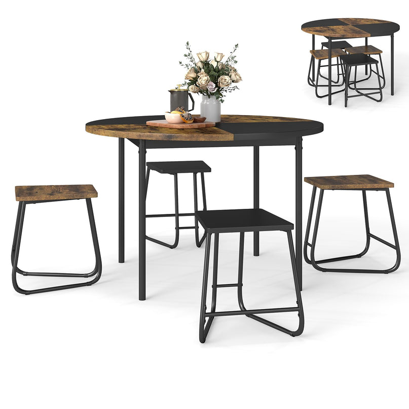 Giantex 5-Piece Dining Set for 4 47" Round Kitchen Table and 4 Stools