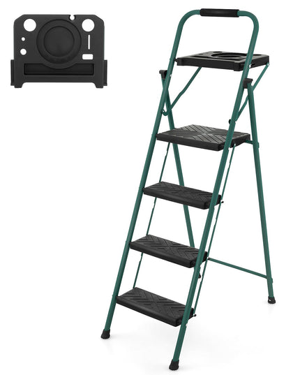 Giantex 4 Step Ladder with Utility Tray, Folding Step Stool with Anti-Slip Footpads