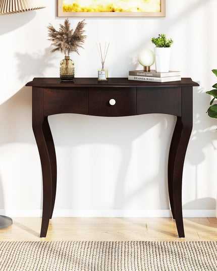 Giantex Chic Accent Entryway Table with Storage Drawers and Solid Rubber Wood Legs