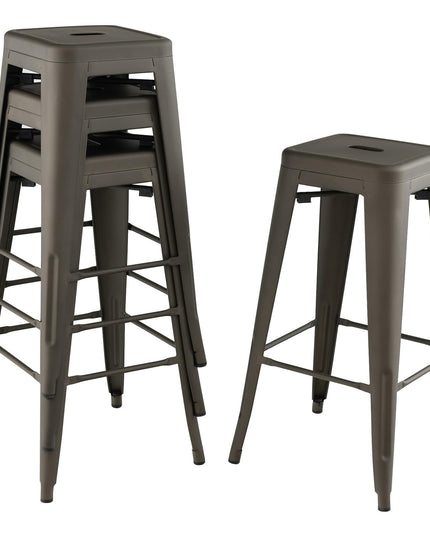 Giantex Metal Backless Bar Stools Set of 4, 30" Bar Height Modern Industrial Barstools w/Cut-out Handle