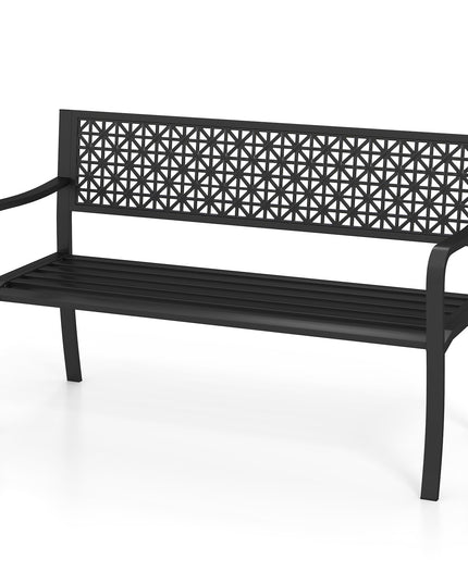 Giantex Patio Bench with Geometric Backrest for Garden