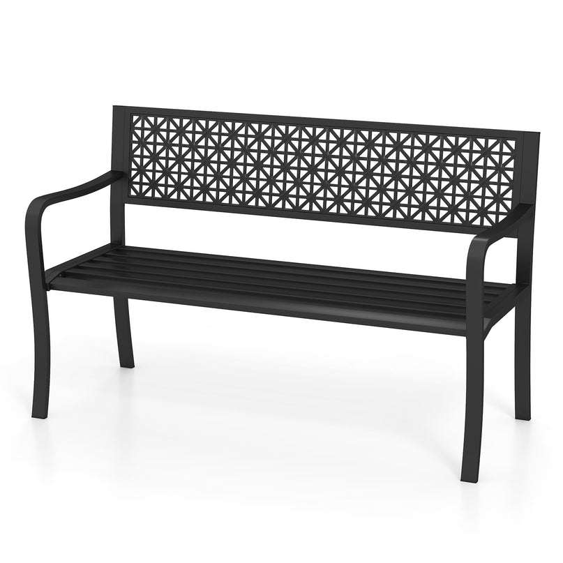 Giantex Patio Bench with Geometric Backrest for Garden