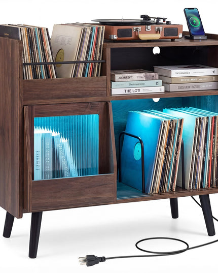 Grand meuble pour tourne-disque Giantex avec lumière LED