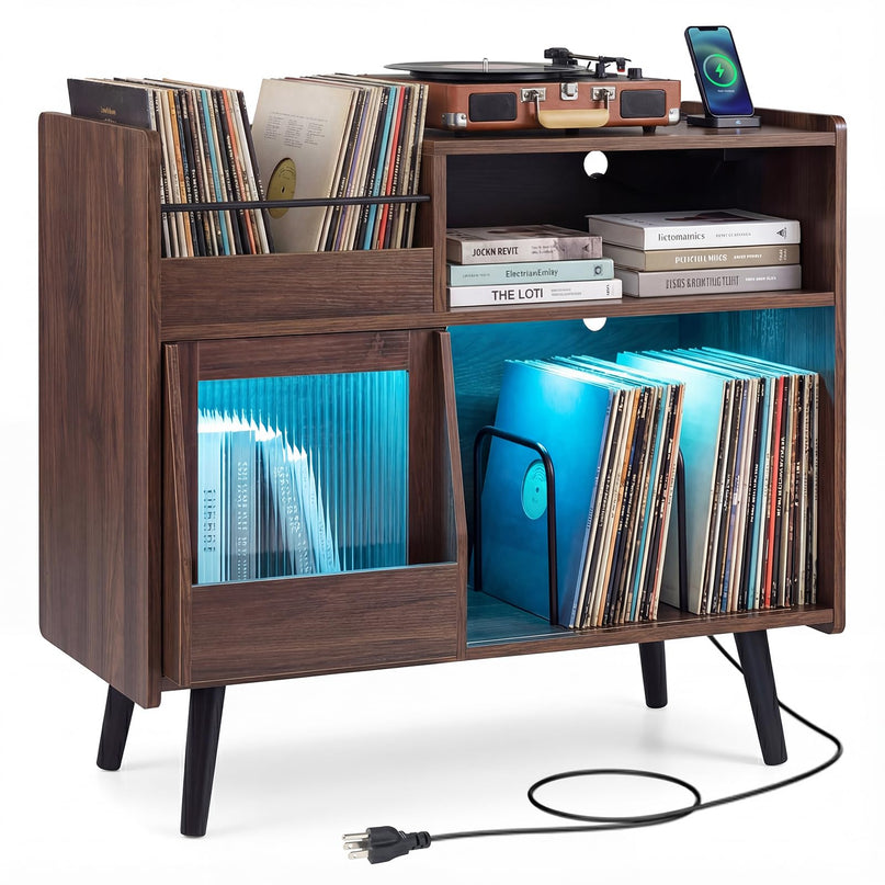 Grand meuble pour tourne-disque Giantex avec lumière LED