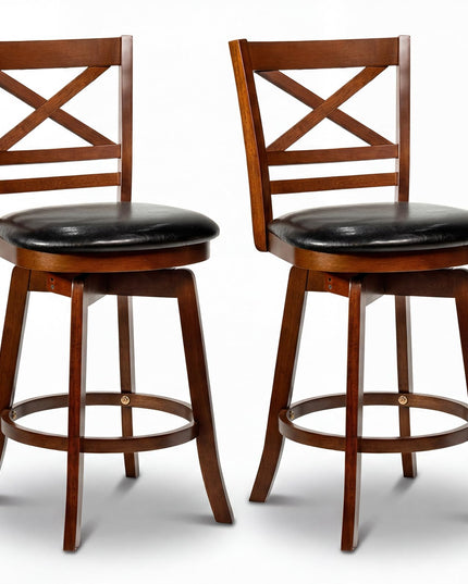 Giantex Swivel Bar Stools Set with PU Faux Leather Upholstered Seat