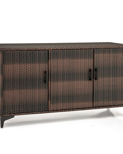 Giantex 84-Gallon Wicker Deck Box - Patio Storage Cabinet, 3-Door PE Rattan Storage Container with Removable Shelves
