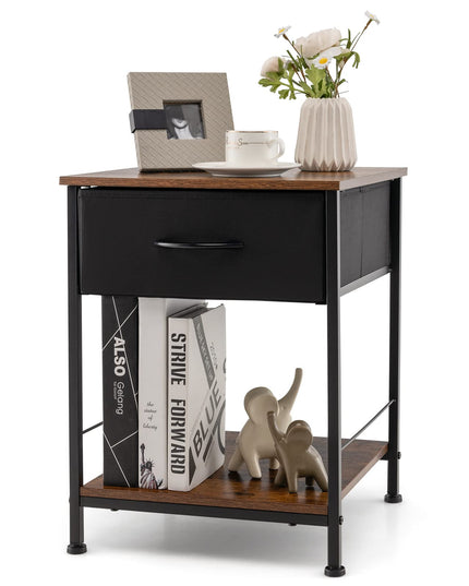 Giantex Nightstand, Bedside Table w/Removable Fabric Drawers and Open Storage Shelf