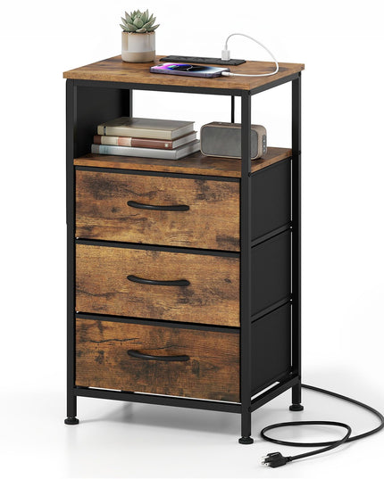 Giantex 24.5"/27.5" Nightstand with Charging Station & 1 Fabric Drawer(1/2)