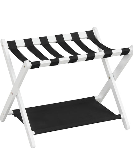 Giantex Folding Luggage Rack | Solid Rubber Wood Suitcase Stand with Storage Shelves (1/2)