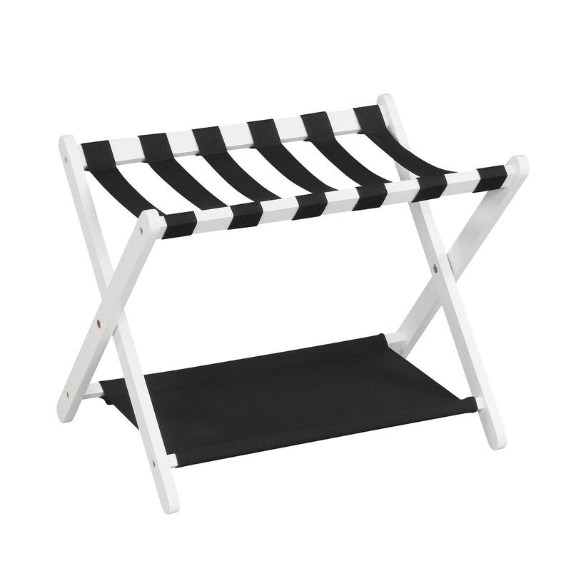 Giantex Folding Luggage Rack | Solid Rubber Wood Suitcase Stand with Storage Shelves (1/2)
