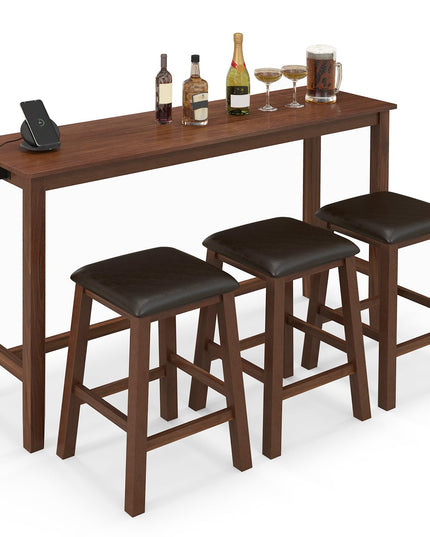 Giantex Dining Table Set, Kitchen Table Set, 4-Piece Counter Height Dining Set with 3 Upholstered Stools