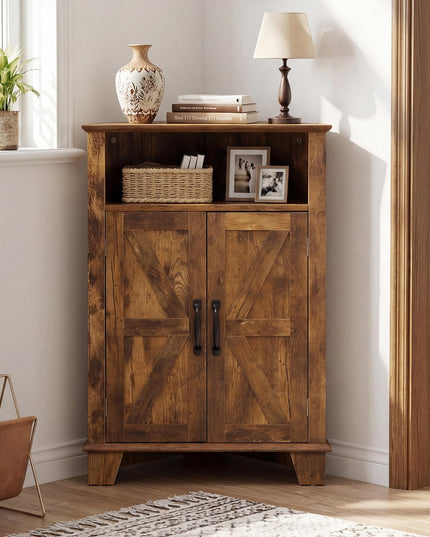 Giantex Farmhouse Bathroom Floor Corner Storage Cabinet with Open Storage