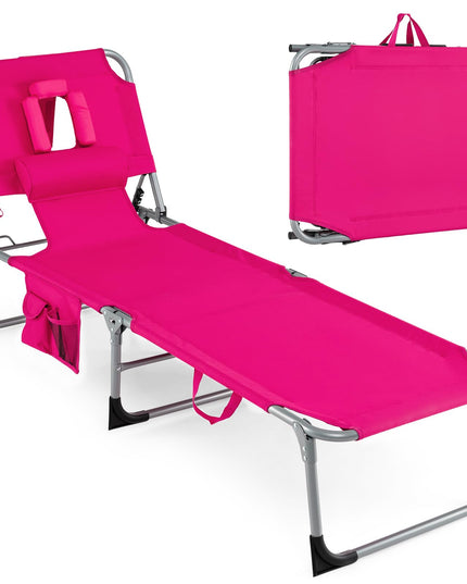 Chaise longue Giantex pliante pour la plage avec trou pour le visage, oreiller lavable, poche