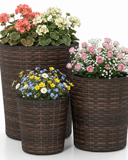 Giantex Set of 3 Plastic Planters with Drainage Holes and Saucers
