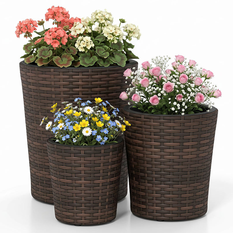 Giantex Set of 3 Plastic Planters with Drainage Holes and Saucers