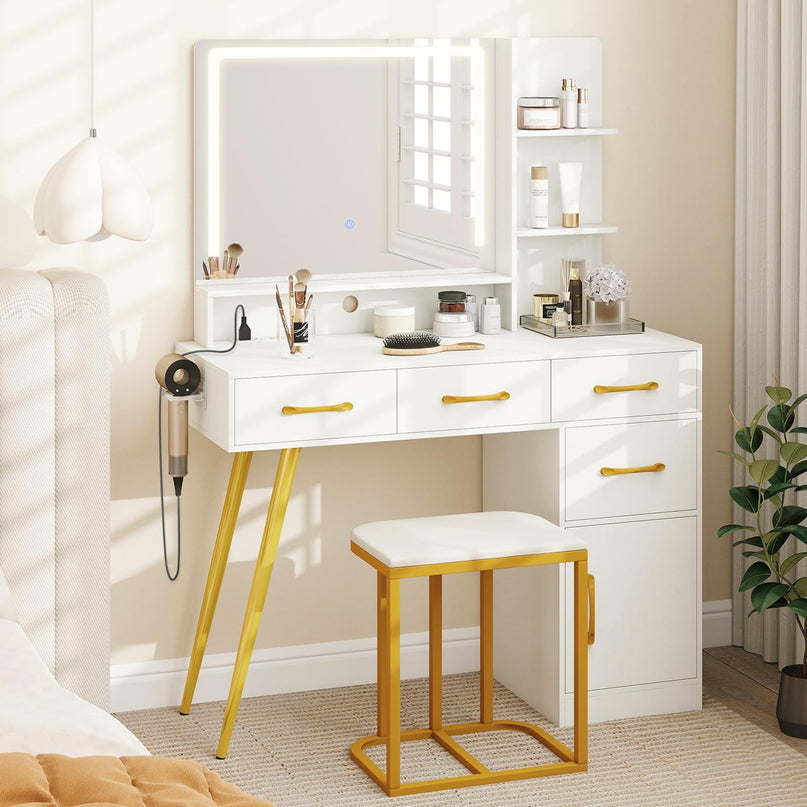 Coiffeuse CHARMAID avec miroir LED et lumières
