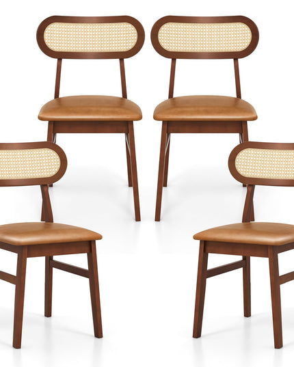 Giantex Wooden Dining Chairs Set of 2/4, PU Leather Upholstered Kitchen Chairs w/Breathable Mesh Cane Backrest