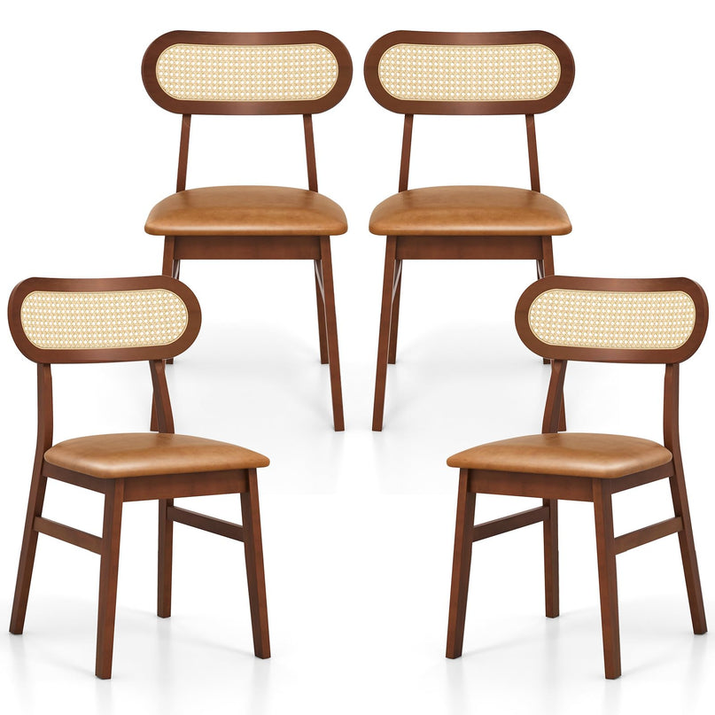 Giantex Wooden Dining Chairs Set of 2/4, PU Leather Upholstered Kitchen Chairs w/Breathable Mesh Cane Backrest