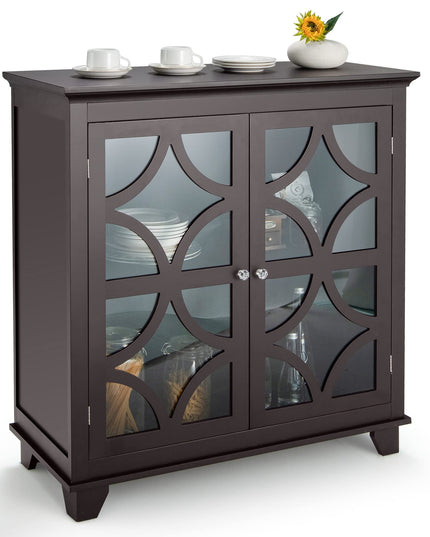 Giantex Buffet Sideboard, Freestanding Kitchen Cupboard w/Adjustable Shelf, 2 Decorative Glass Doors