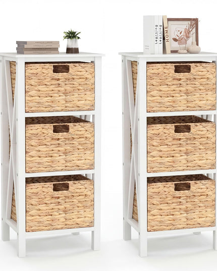 Giantex 3-Tier Nightstand with 3 Wicker Baskets(31.5''H-3 Baskets)