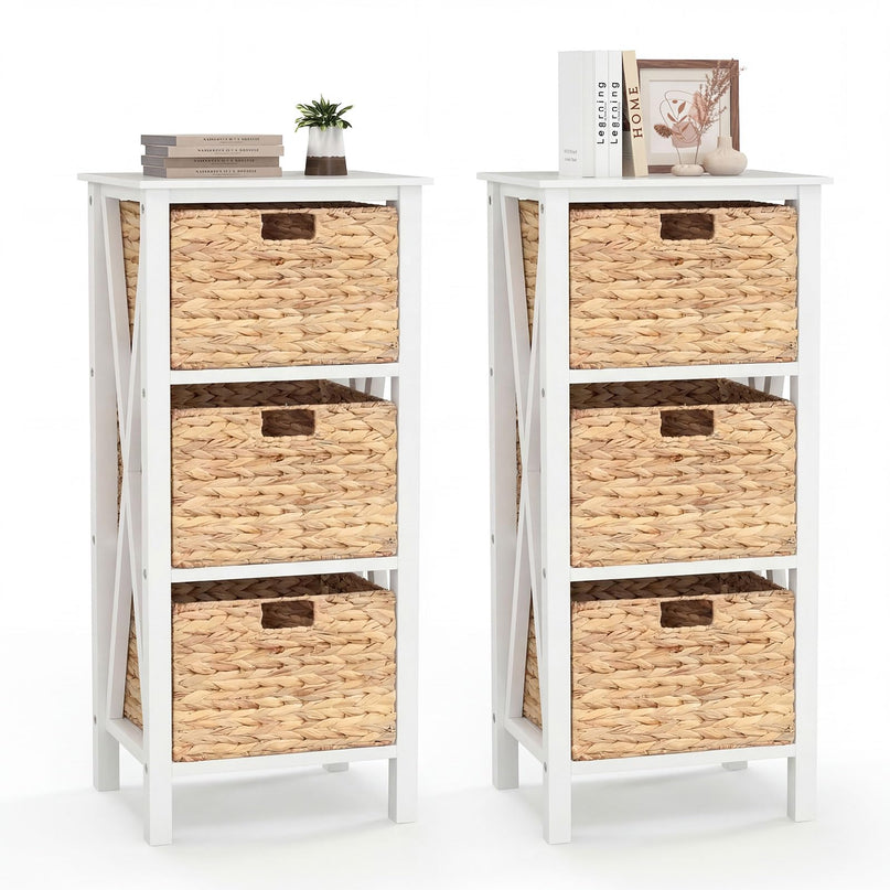 Giantex 3-Tier Nightstand with 3 Wicker Baskets(31.5''H-3 Baskets)