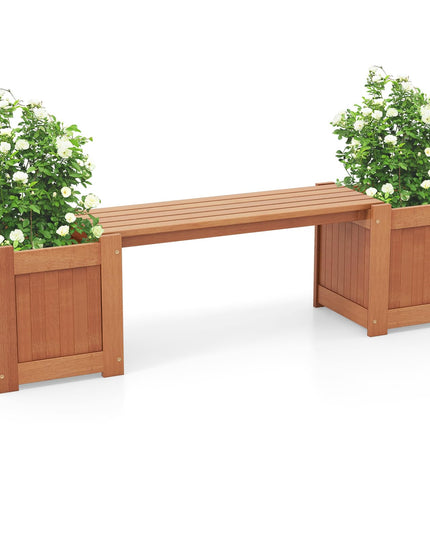 Banc d'extérieur 2-en-1 Giantex avec 2 jardinières surélevées