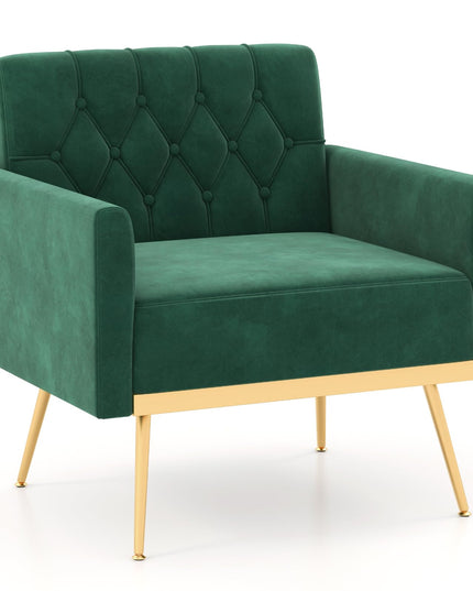 Giantex Modern Velvet Accent Chair Set of 1/2, Mid-Century Upholstered Single Sofa Chair w/Button Tufted Back