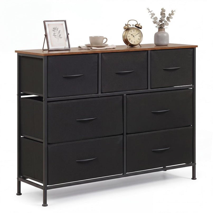 GIANTEX 7-Drawer Wide Dresser with 2-Sized Folding Fabric Drawers & 2 Anti-tipping Kits