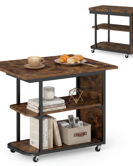 Giantex 3-Tier Mobile Side Table with Foldable Top & Universal Wheels (1/2)