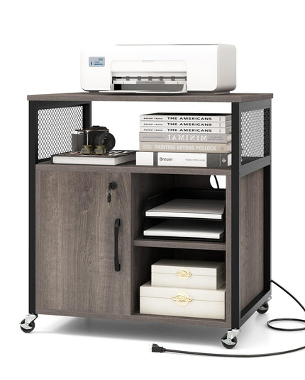 Giantex File Cabinet, Lateral Filing Cabinet with Lock, Wheels, Charging Station, Cable Hole, Lockable Side Cabinet