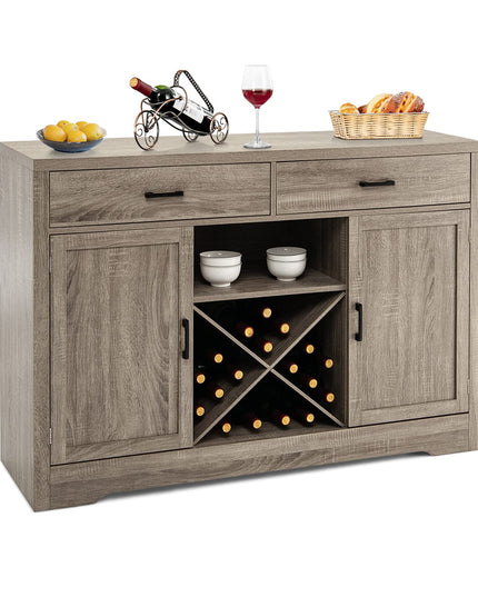 Giantex Buffet Cabinet, Farmhouse Sideboard with 2 Large Storage Drawers, Detachable Wine Rack(Gray)