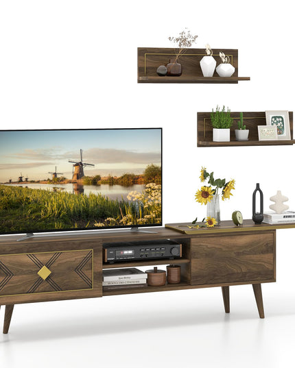 Giantex 85 Inch TV Stand and 2 Floating Shelves Set