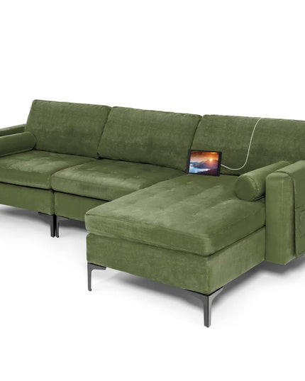 Giantex 97" Large Couch, 3 Seat Sectional Sofa Set, L-Shaped Modular Sleeper with Chaise Lounge & USB Port & Socket