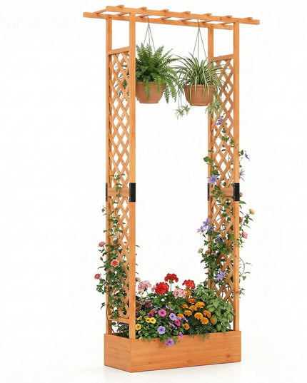 Giantex 89”Wooden Raised Garden Bed with Trellis & Hanging Roof