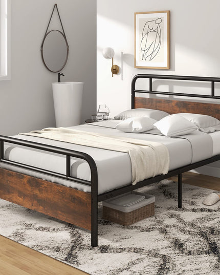 Giantex Full Size Metal Bed Frame with Wood Headboard and Footboard