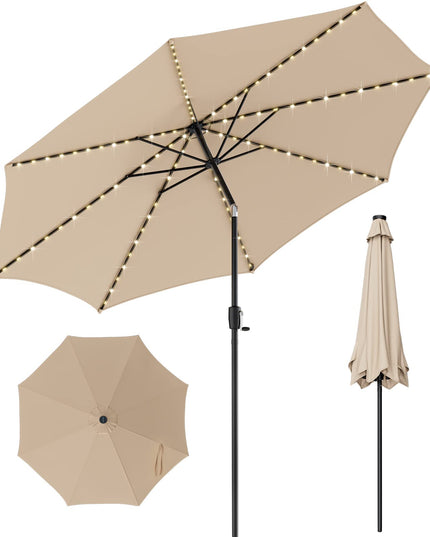 Giantex 10 ft Patio Umbrella with 112 Solar Lights, Outdoor Table Market Umbrellas with 8 Ribs