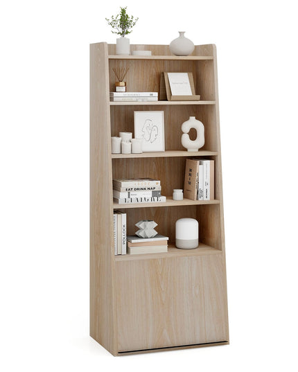 Giantex 6-Tier Bookcase, Freestanding Ladder Bookshelf with 2 Adjustable Shelves & Flip Up Door