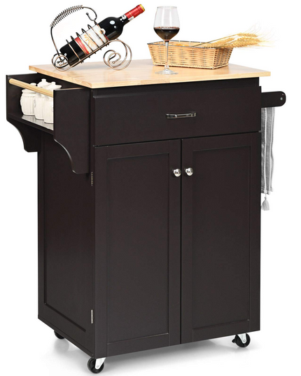 Giantex Rolling Kitchen Island, Kitchen Trolley Cart with Spice Rack, Large Drawer