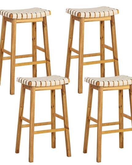 Giantex 25.5/31" Woven Bar Stools Set of 2/4, Faux PU Leather Counter Height Saddle Stools with Woven Curved Seat