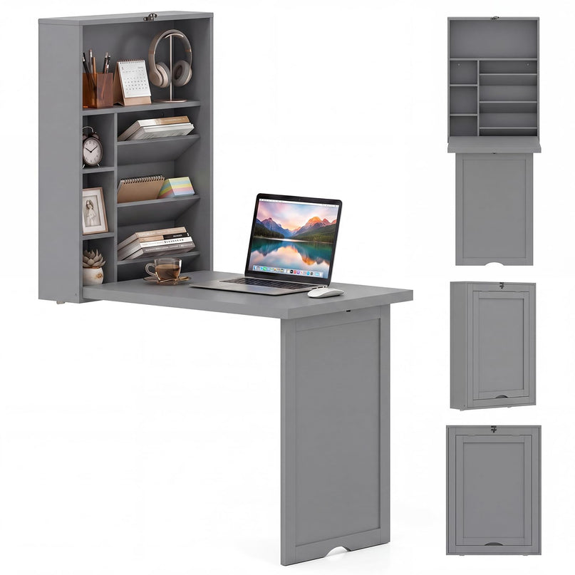 Giantex Wall Mounted Foldable Convertible Computer Desk with Storage Shelves