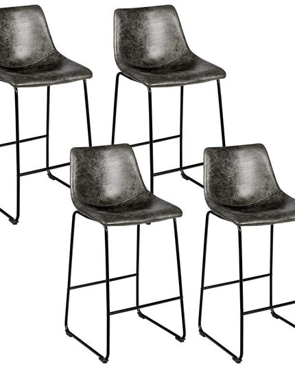 Vintage Faux Suede Bar Stools, with Metal Legs, Back and Footrest