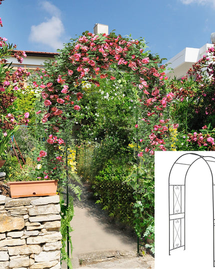 Giantex Garden Arbors Trellises, 7.2FT Metal Garden Arch for Climbing Plants Roses