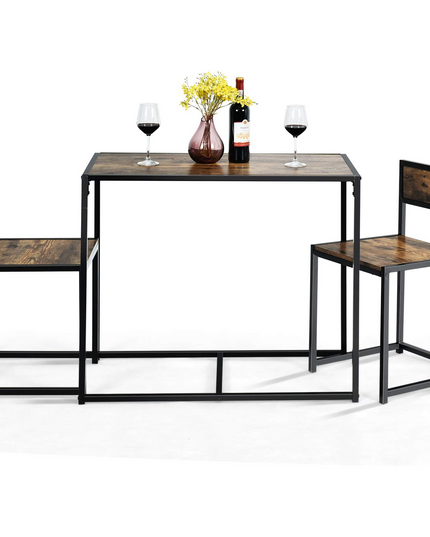 3 Piece Dining Set, Industrial Dining Table with 2 Chairs