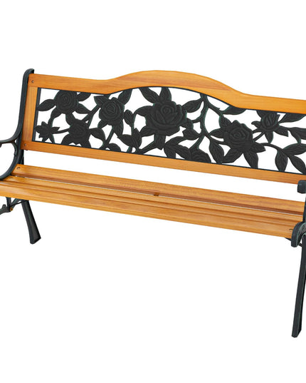 Giantex Outdoor Bench, Garden Bench with Slatted Seat, Curved Armrests, Flower Pattern Backrest, 470 Lbs Capacity