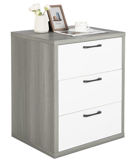 Giantex Storage Drawer Dresser - Wood End Table, Night Stand with 3 Drawers (1, White & Gray)