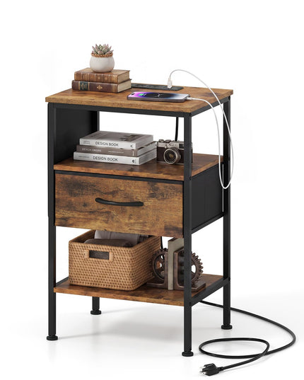 Giantex 24.5"/27.5" Nightstand with Charging Station & 1 Fabric Drawer(1/2)