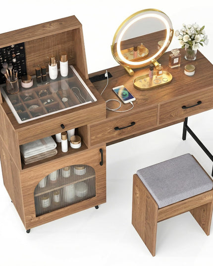 CHARMAID Vanity Desk with Charging Station Jewelry Organizer