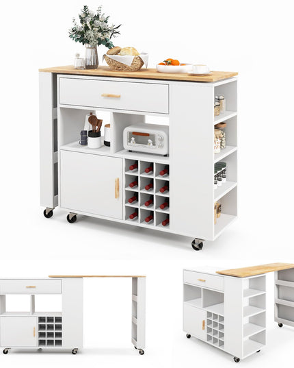 Giantex Mobile Kitchen Island Cart - 2-in-1 Reversible Serving Cart Bar Table Combo, White