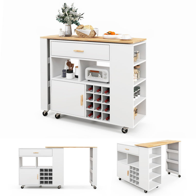 Giantex Mobile Kitchen Island Cart - 2-in-1 Reversible Serving Cart Bar Table Combo, White